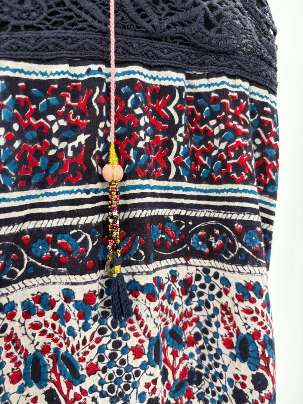 Bell by Alicia bell bohemian tassel festival cotton mixed print dress maxi sz xs - Picture 5 of 14
